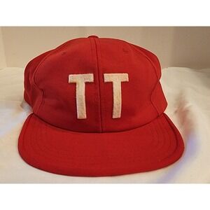 Vtg TT Felt Logo Fitted Baseball Cap Red Snapback Vented 1980s Texas Tech